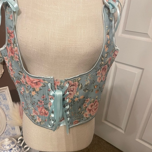 Scarlet Darkness Renaissance Floral Underbust Vintage Boned Corset Belt top - Picture 13 of 13
